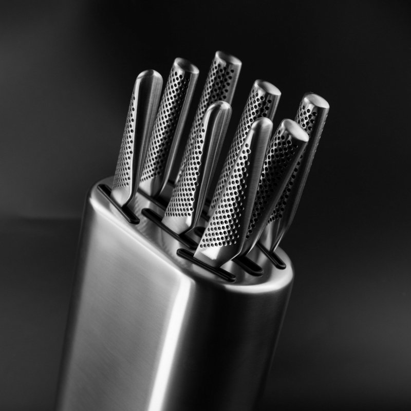 Global SET Zestaw Noży w Stalowym Gładkim Bloku 8 El.