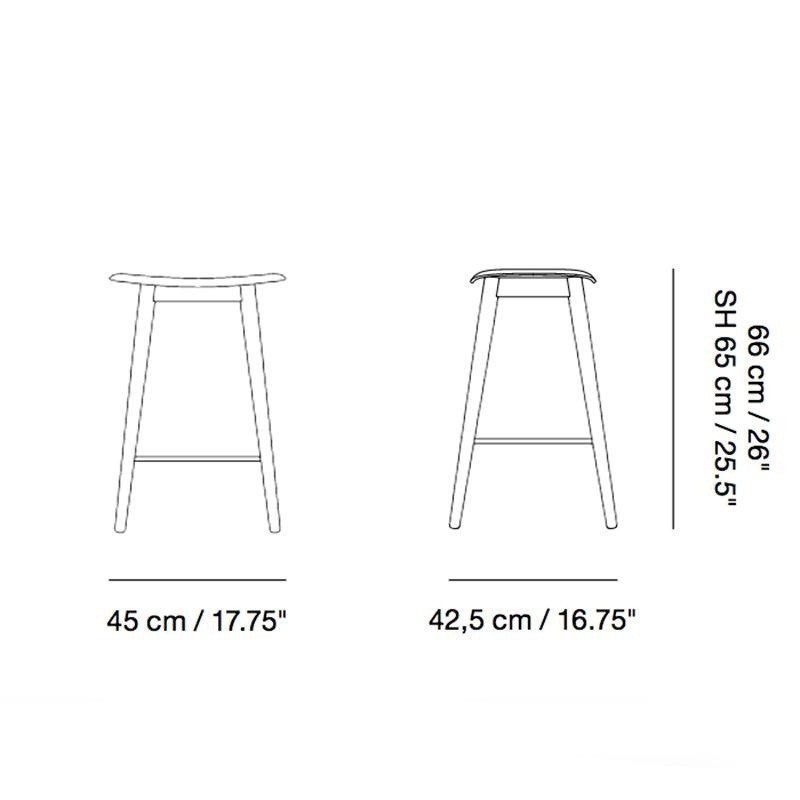 Muuto FIBER Hoker - Stołek Barowy 65 cm Czarny / Drewniana Rama