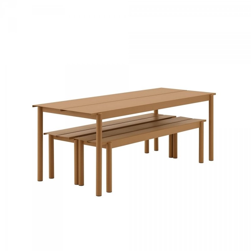 Muuto LINEAR Zestaw Mebli Ogrodowych - Stół 200 cm + 2 Ławki - Czarny