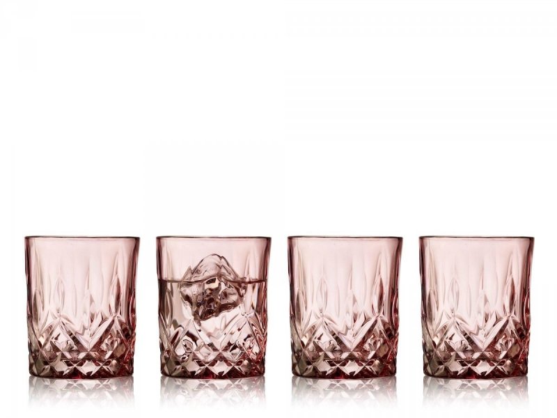 Lyngby Glass SORRENTO Kolorowe Szklanki do Drinków, Whisky 320 ml 4 Szt. / Różowe