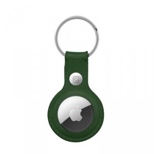 Crong Leather Case with Key Ring – Skórzane etui ochronne brelok do Apple AirTag (zielony)