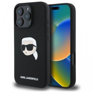 Karl Lagerfeld Silicone Karl Head Print MagSafe - Etui iPhone 16 Pro (czarny)