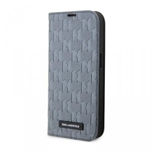 Karl Lagerfeld Booktype Saffiano Monogram - Etui iPhone 14 Pro Max (Srebrny)
