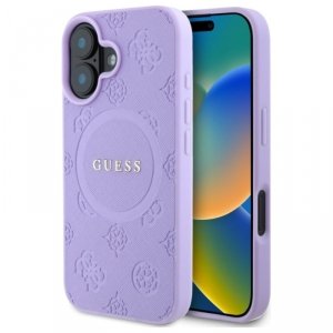 Guess Saffiano Peony Classic Logo MagSafe - Etui iPhone 16 (fioletowy)