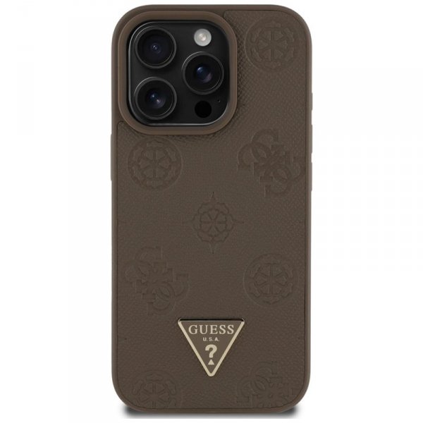 Guess Grained Hot Stamp Peony Triangle Logo MagSafe - Etui do iPhone 16 Pro (brązowy)