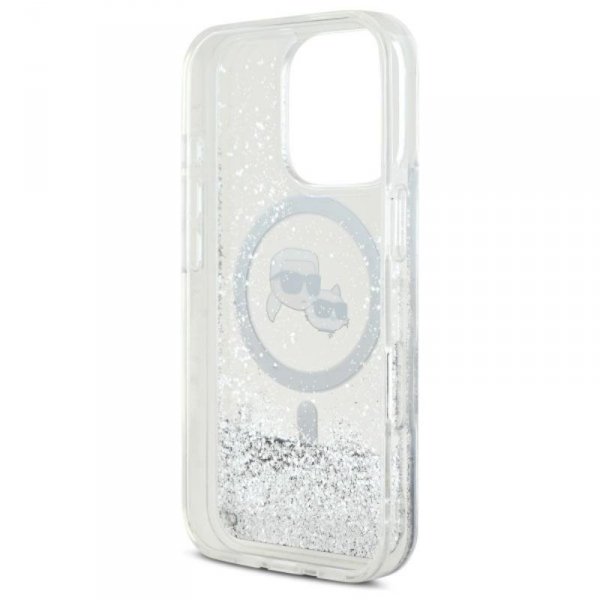 Karl Lagerfeld Liquid Glitter Karl & Choupette Head MagSafe - Etui iPhone 16 Pro (przezroczysty)