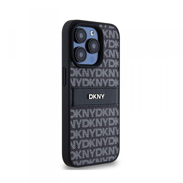 DKNY Leather Mono Stripe & Metal Logo - Etui iPhone 15 Pro Max (czarny)