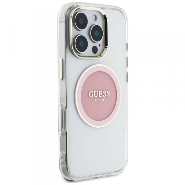 Guess IML Metal Colored Circle Classic Logo MagSafe - Etui do iPhone 16 Pro (różowy)