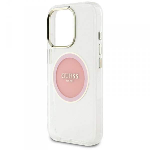 Guess IML Metal Colored Circle Classic Logo MagSafe - Etui do iPhone 16 Pro (różowy)