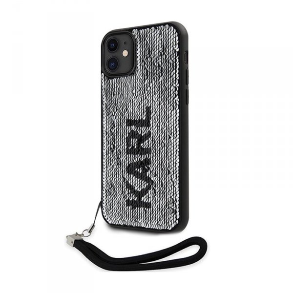 Karl Lagerfeld Sequins Cord - Etui ze smyczką iPhone 11 (Srebrny)
