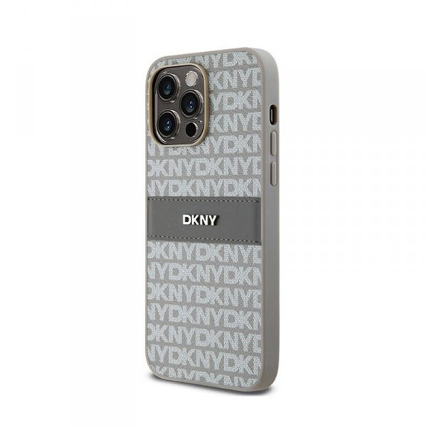 DKNY Leather Mono Stripe & Metal Logo - Etui iPhone 14 Pro Max (beżowy)