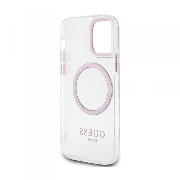 Guess Metal Outline MagSafe - Etui iPhone 12 / iPhone 12 Pro (przezroczysty / różowy)