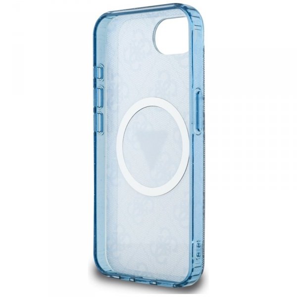 Guess IML Metal Glitter 4G Circle Triangle MagSafe - Etui do iPhone 16e (niebieski)