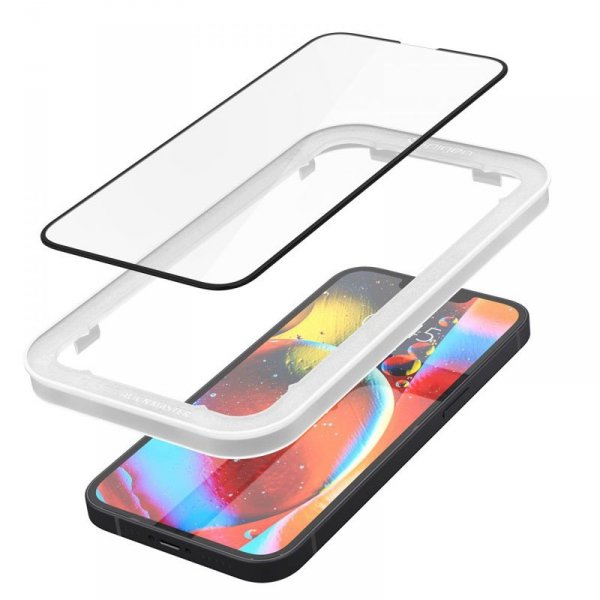 Spigen Alm Glass FC 2-Pack - Szkło hartowane do iPhone 16e / iPhone 14 / iPhone 13 / iPhone 13 Pro 2 szt (Czarna ramka)