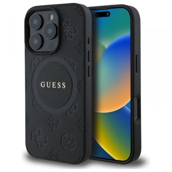 Guess Saffiano Peony Classic Logo MagSafe - Etui iPhone 16 Pro Max (czarny)
