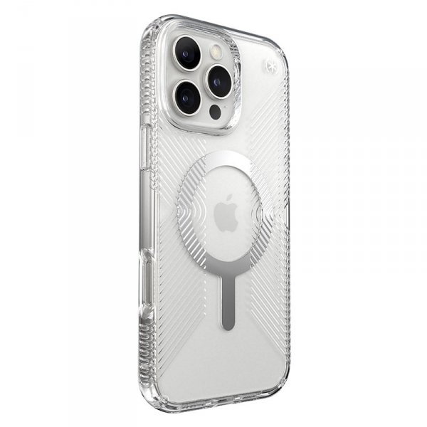 Speck Presidio Perfect-Clear Grip MagSafe - Etui iPhone 16 Pro Max (Clear / Chrome Finish / Serene Silver)