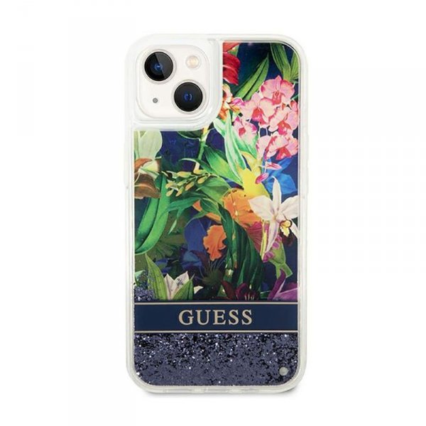 Guess Liquid Glitter Flower – Etui iPhone 14 (niebieski)