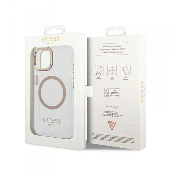 Guess Metal Outline Magsafe - Etui iPhone 14 (przezroczysty / złoty)