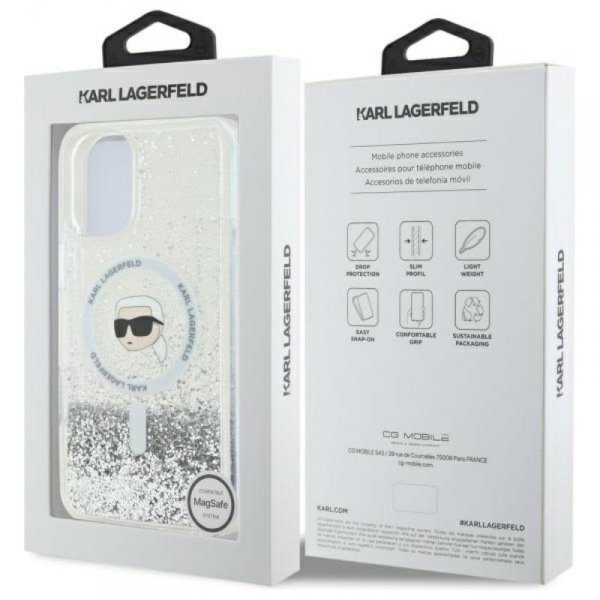 Karl Lagerfeld Liquid Glitter Karl Head MagSafe - Etui iPhone 16 (przezroczysty)