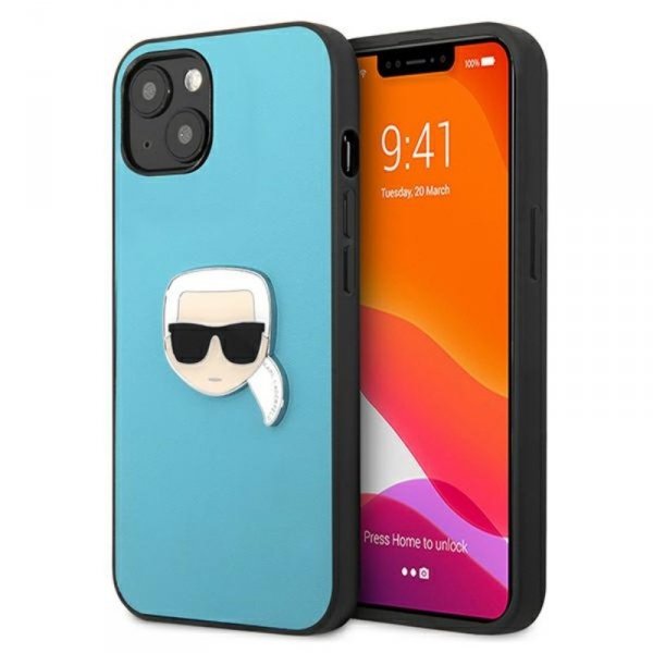 Karl Lagerfeld PU Leather Karl&#039;s Head Metal - Etui iPhone 13 mini (niebieski)
