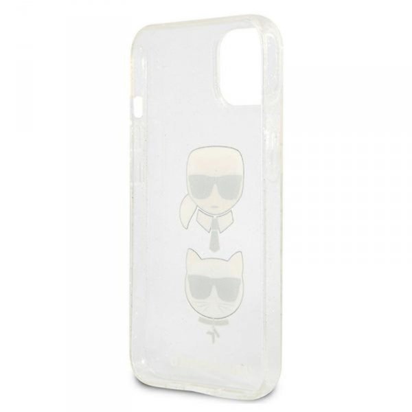 Karl Lagerfeld Glitter Karl & Choupette Head - Etui iPhone 13 mini (srebrny)