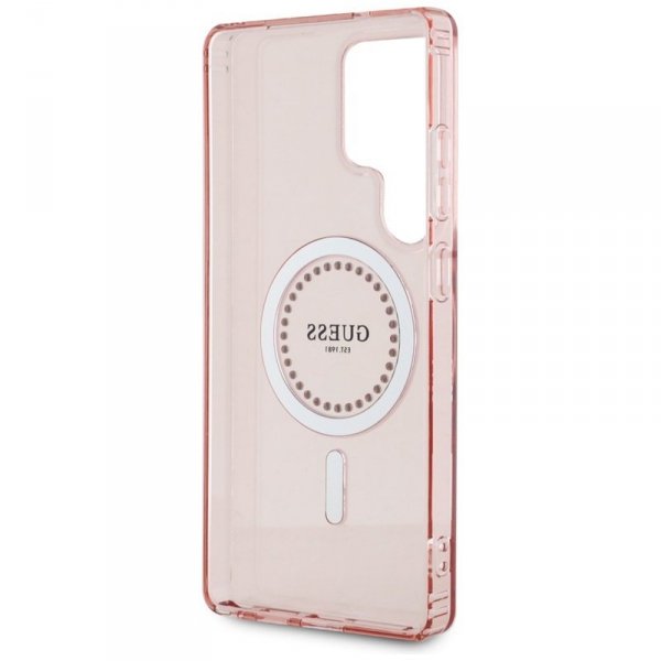Guess Rhinestones Printed Classic Logo MagSafe - Etui do Samsung Galaxy S25 Ultra (różowy)
