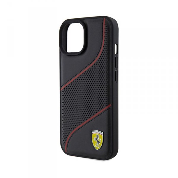 Ferrari Perforated Waves Metal Logo - Etui iPhone 15 (czarny)