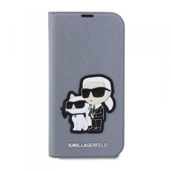 Karl Lagerfeld Booktype NFT Saffiano Karl & Choupette - Etui iPhone 14 Pro Max (Srebrny)