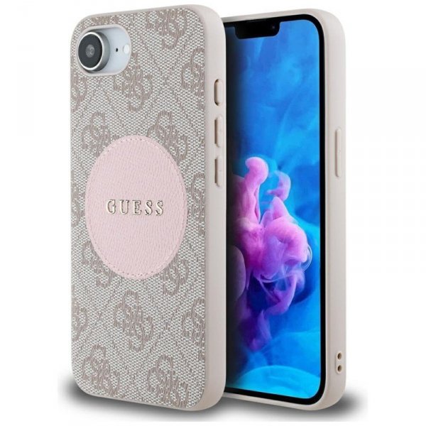 Guess 4G Circle Classic Logo MagSafe - Etui do iPhone 16e (różowo)