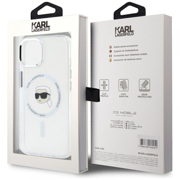 Karl Lagerfeld IML Metal Karl Head MagSafe - Etui do iPhone 15 (biały)