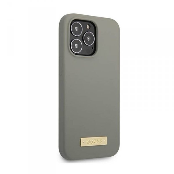 Guess Silicone Logo Plate MagSafe - Etui iPhone 13 Pro (szary)