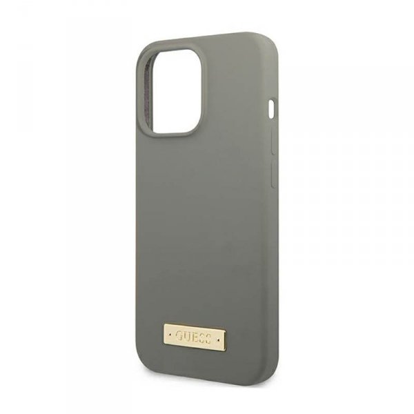 Guess Silicone Logo Plate MagSafe - Etui iPhone 13 Pro (szary)