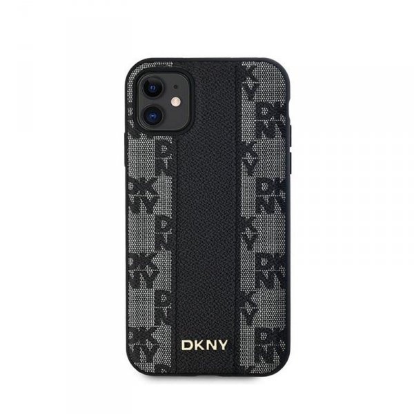 DKNY Leather Checkered Mono Pattern MagSafe - Etui iPhone 11 (czarny)
