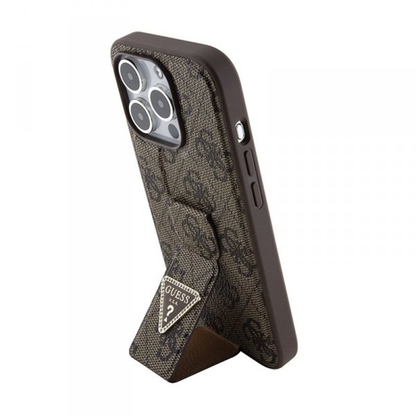 Guess Grip Stand 4G Triangle Strass Logo - Etui iPhone 15 Pro Max (brązowy)