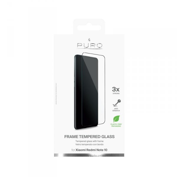 PURO Frame Tempered Glass - Szkło ochronne hartowane na ekran Xiaomi Redmi Note 10 (czarna ramka)