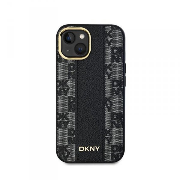 DKNY Leather Checkered Mono Pattern MagSafe - Etui iPhone 14 / 15 / 13 (czarny)