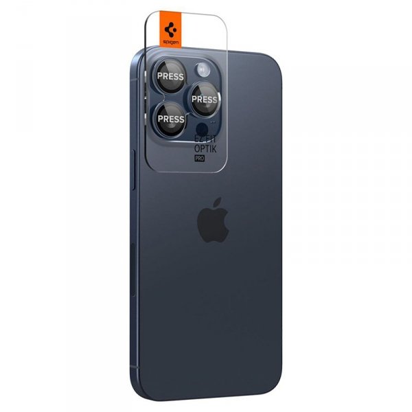 Spigen Optik Pro GLAS.TR EZ Fit Camera Protector 2-Pack - Szkło ochronne na obiektyw do iPhone 15 Pro / 15 Pro Max / iPhone 14 P