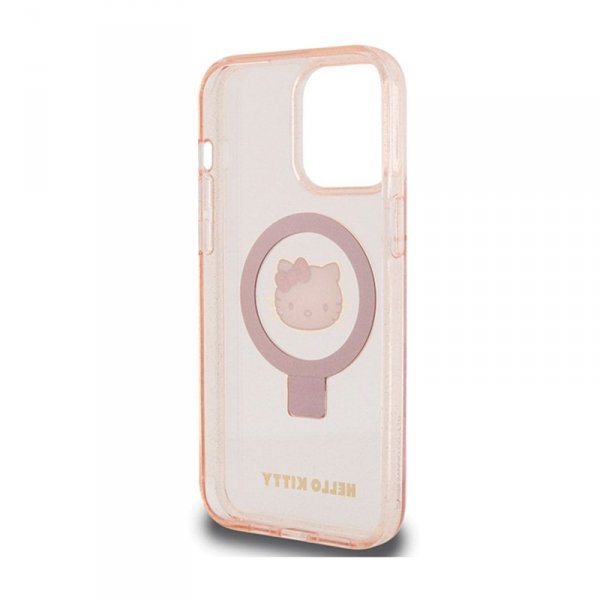 Hello Kitty Ring Stand Glitter Electrop Logo MagSafe - Etui iPhone 15 Pro Max (różowy)