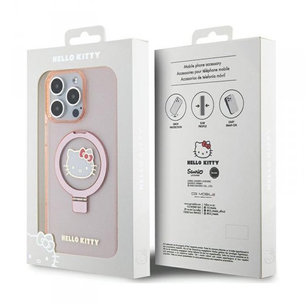 Hello Kitty Ring Stand Glitter Electrop Logo MagSafe - Etui iPhone 15 Pro Max (różowy)