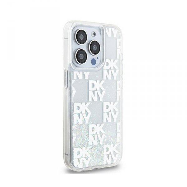 DKNY Liquid Glitter Multilogo - Etui iPhone 15 Pro (biały)