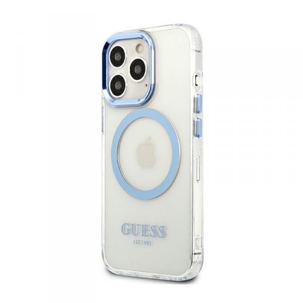 Guess Metal Outline Magsafe - Etui iPhone 13 Pro (przezroczysty / niebieski)
