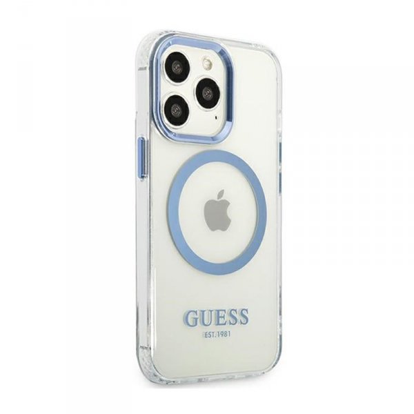 Guess Metal Outline Magsafe - Etui iPhone 13 Pro (przezroczysty / niebieski)