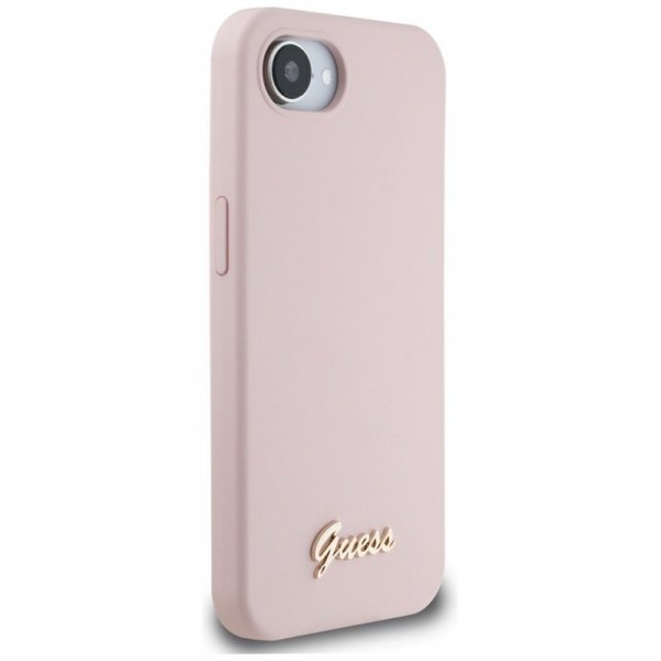 Guess Silicone Script Metal Logo MagSafe - Etui do iPhone 16e (różowy)