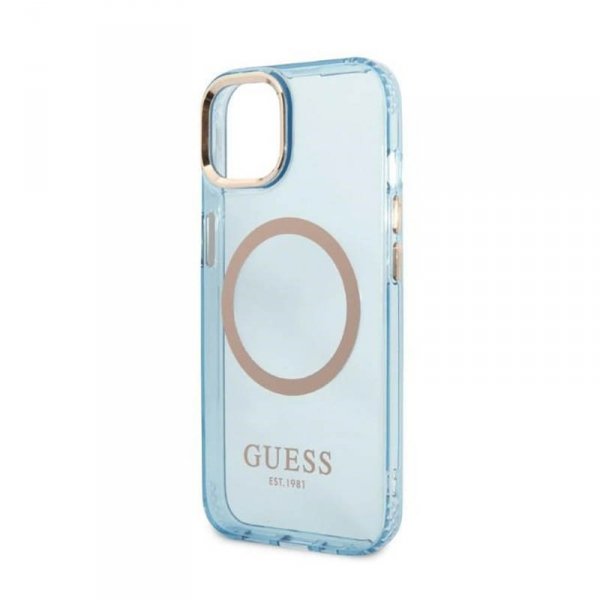 Guess Gold Outline Translucent MagSafe - Etui iPhone 13 (niebieski)