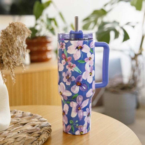 Quokka Stream - Kubek termiczny ze stali nierdzewnej 1200 ml ze słomką (Flower Dusk)