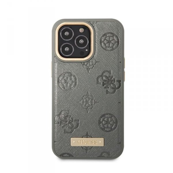 Guess Peony Logo Plate MagSafe - Etui iPhone 13 Pro Max (szary)