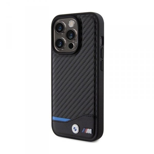 BMW Leather Carbon Blue Line MagSafe - Etui iPhone 15 Pro Max (czarny)