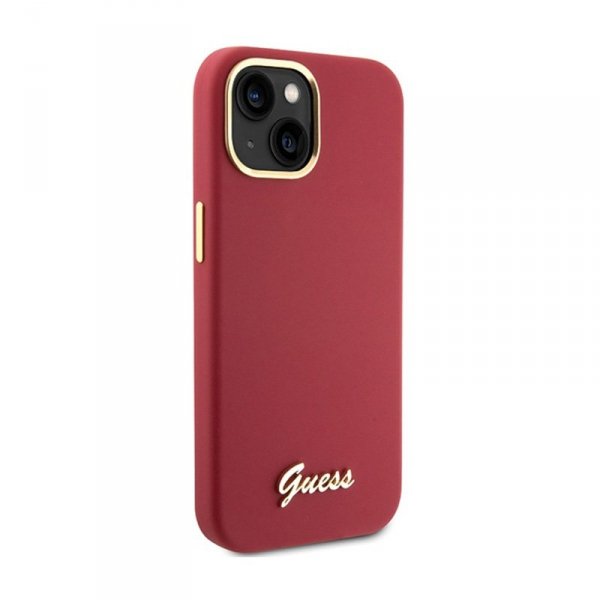 Guess Silicone Script Metal Logo & Frame - Etui iPhone 15 (magenta)