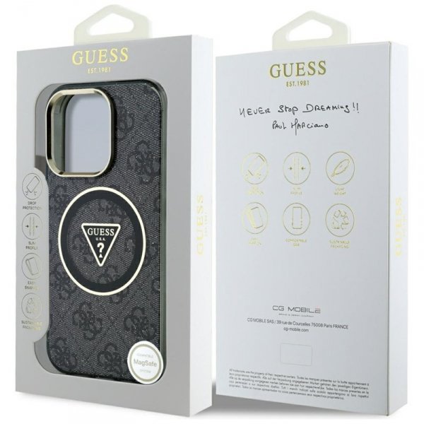 Guess IML Metal Glitter 4G Circle Triangle MagSafe - Etui do iPhone 16 Pro Max (czarny)