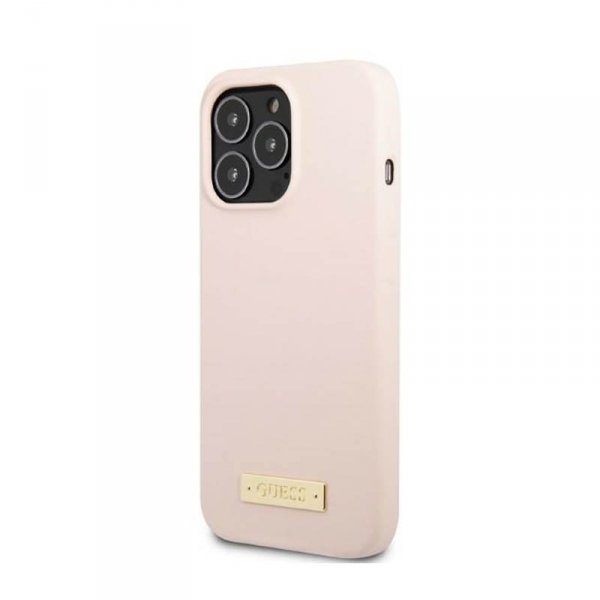 Guess Silicone Logo Plate MagSafe - Etui iPhone 13 Pro (różowy)